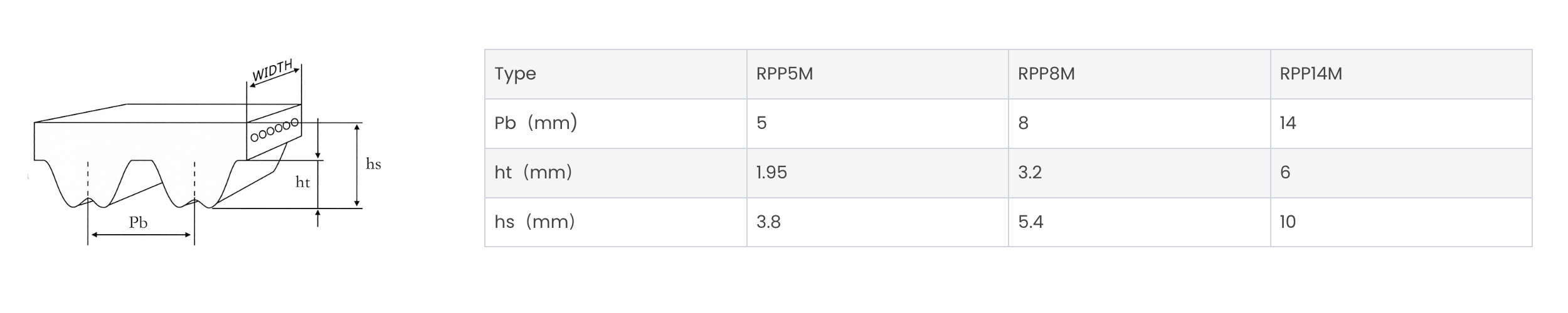 Gráfico de passo da correia dentada RPP